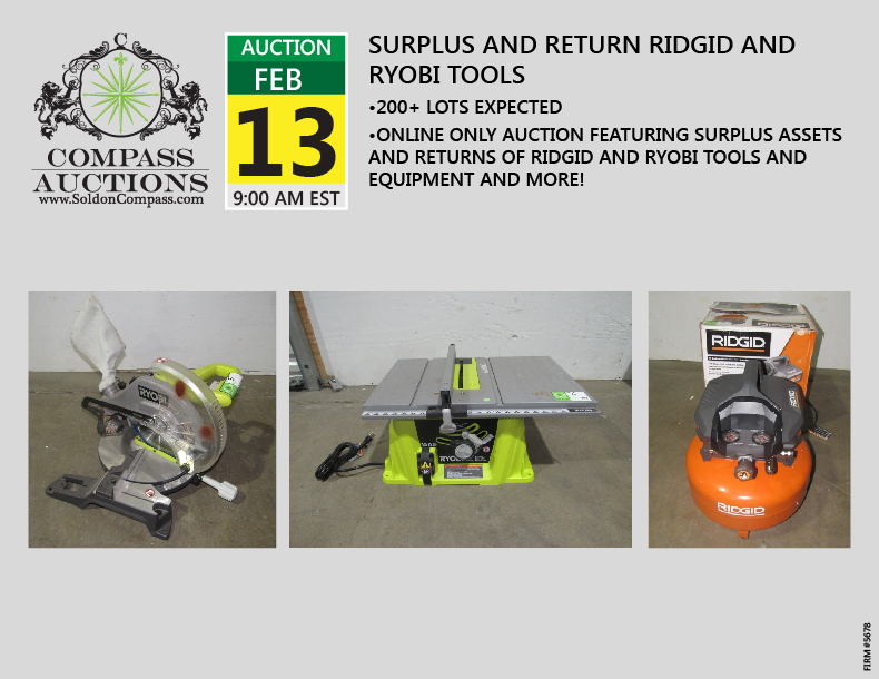 Surplus and Return Ridgid and Ryobi Tools Auction