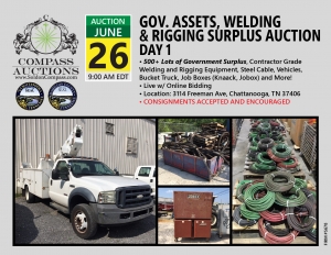 monthly live online auction Compass June welding rigging vehicles auction