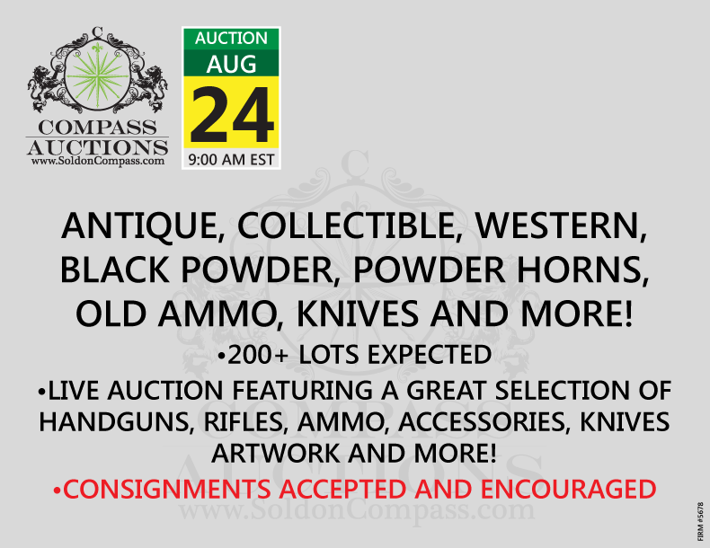 Antique, Collectible, Western, Black Powder, Powder Horns, Old Ammo, Knives and More Auction