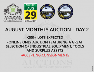 August online monthly industrial auction tools Compass Auctions